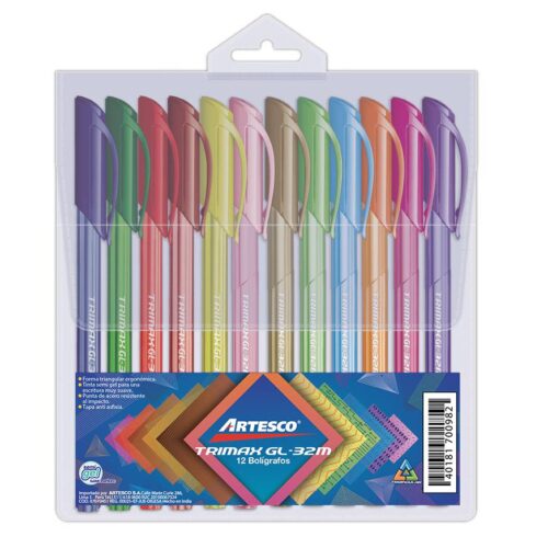Bolígrafo Artesco Trimax Gl-32M Surtido Estuche X 12 Und