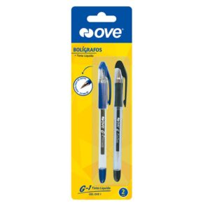 Bolígrafo Ove Go1 Con Grip Tinta Líquida X 2 Und (Azul/Negro)