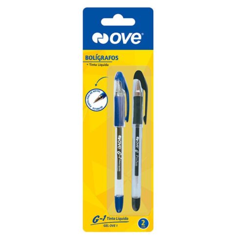 Bolígrafo Ove Go1 Con Grip Tinta Líquida X 2 Und (Azul/Negro)