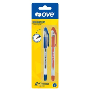 Bolígrafo Ove Go1 Con Grip Tinta Líquida X 2 Und (Azul/Rojo)