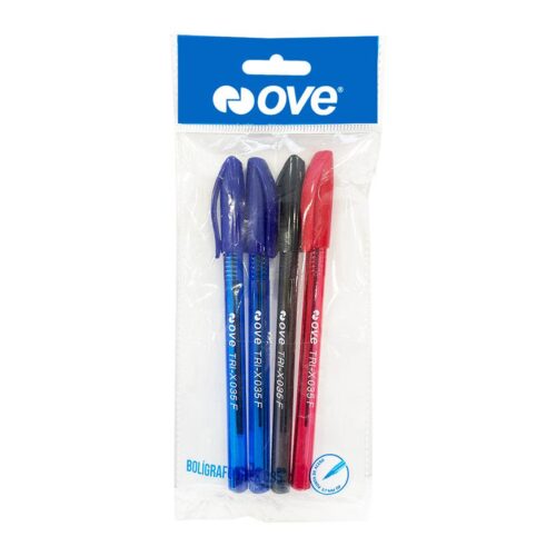 Bolígrafo Ove Tri-X 035F X 4 Und (Azul/ Rojo/ Negro)