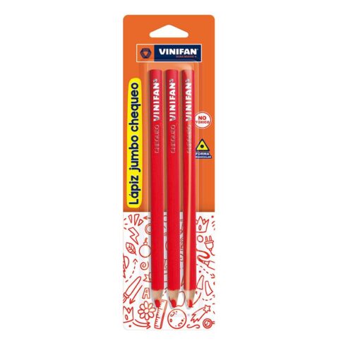 Lápiz Chequeo Rojo Jumbo Vinifan Blíster X 3 Und