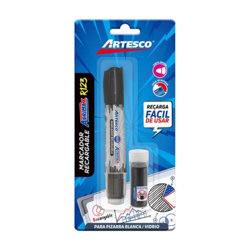Plumón Para Pizarra  + Cartucho De Repuesto Artesco Acrimax R123 Negro X 1 Und