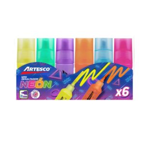 Plumón Mini Resaltador Con Grip Artesco Neón X 6 Und