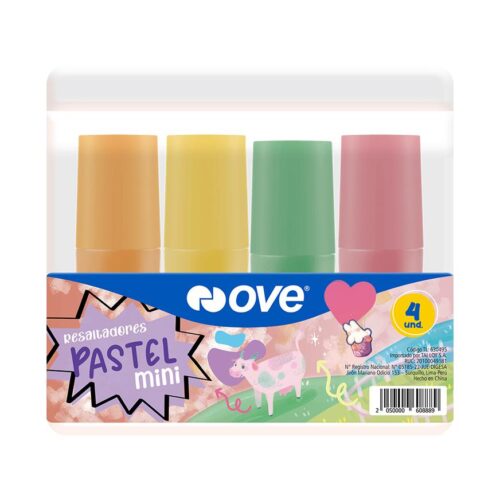 Mini Plumón Resaltador Ove Pastel X 4 Und
